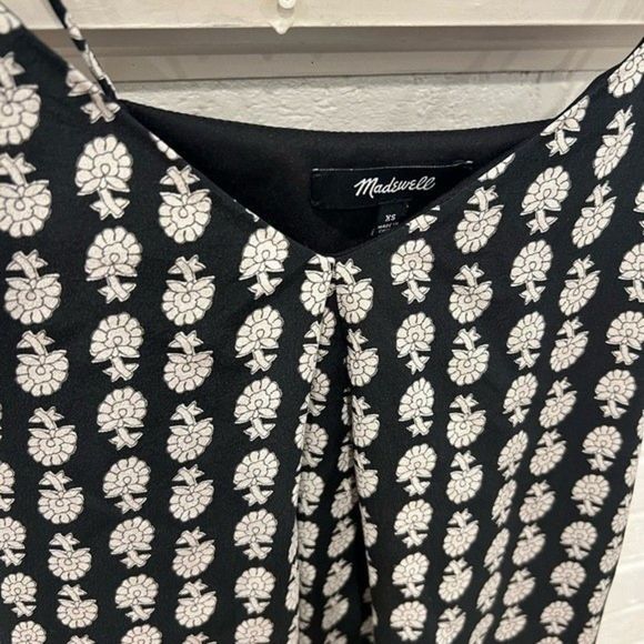 Madewell Silk Trapeze Dress Size XS Bloomstamp Black and White Ditsy Floral - Picture 4 of 8
